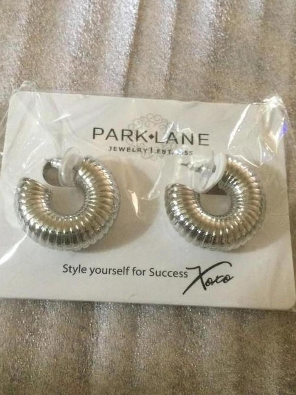 Park Lane Silver Ribbed Hoop Earrings